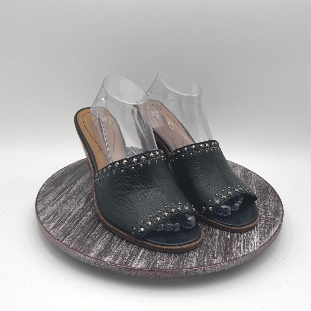 Reba Mules Womens‎ 10 Black Leather Studded High Heels Western Slip On Shoes